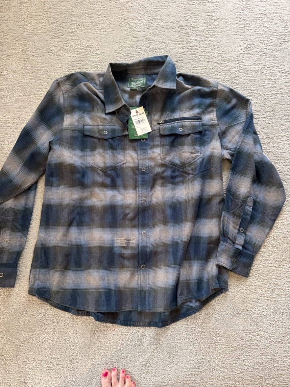 Woolrich Blue and Gray Plaid Button-Down Shirt